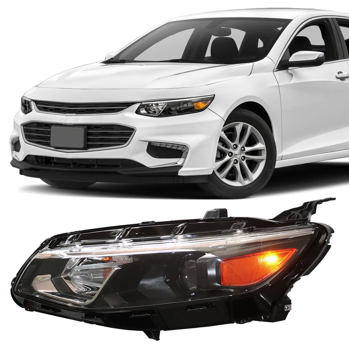HWLMPS - For 2016-2018 Malibu Halogen Headlights Assembly(W/DOT&SAE)