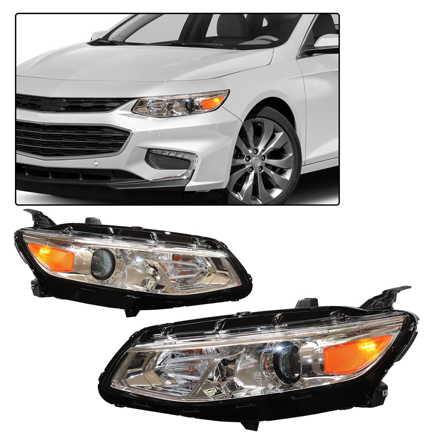 HWLMPS - For 2016-2018 Malibu Halogen Headlights Assembly(W/DOT&SAE)