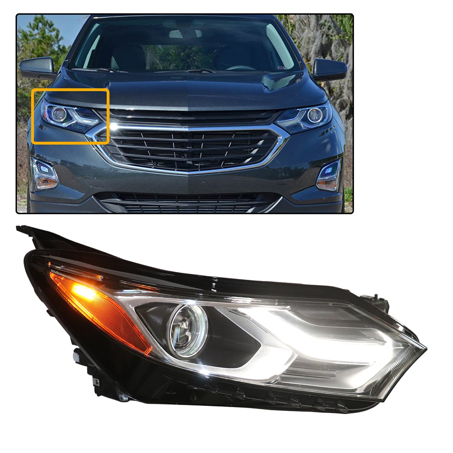 HWLMPS - For 2018-2021 Equinox Halogen Headlights Assembly W/LED DRL(DOT&SAE)