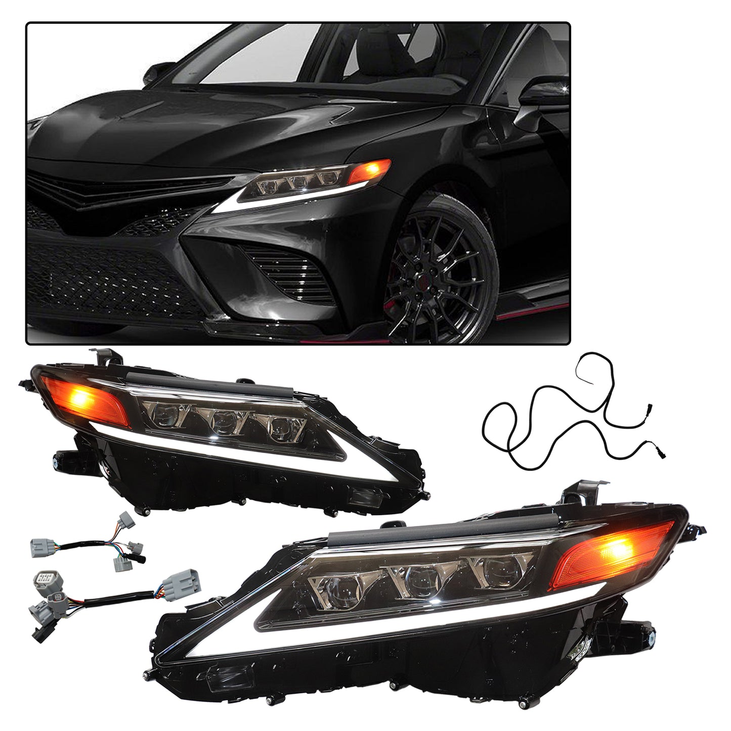 HWLMPS - For 2018-2022 Camry Full Led Trible Beam Headlights(Lexus Style)