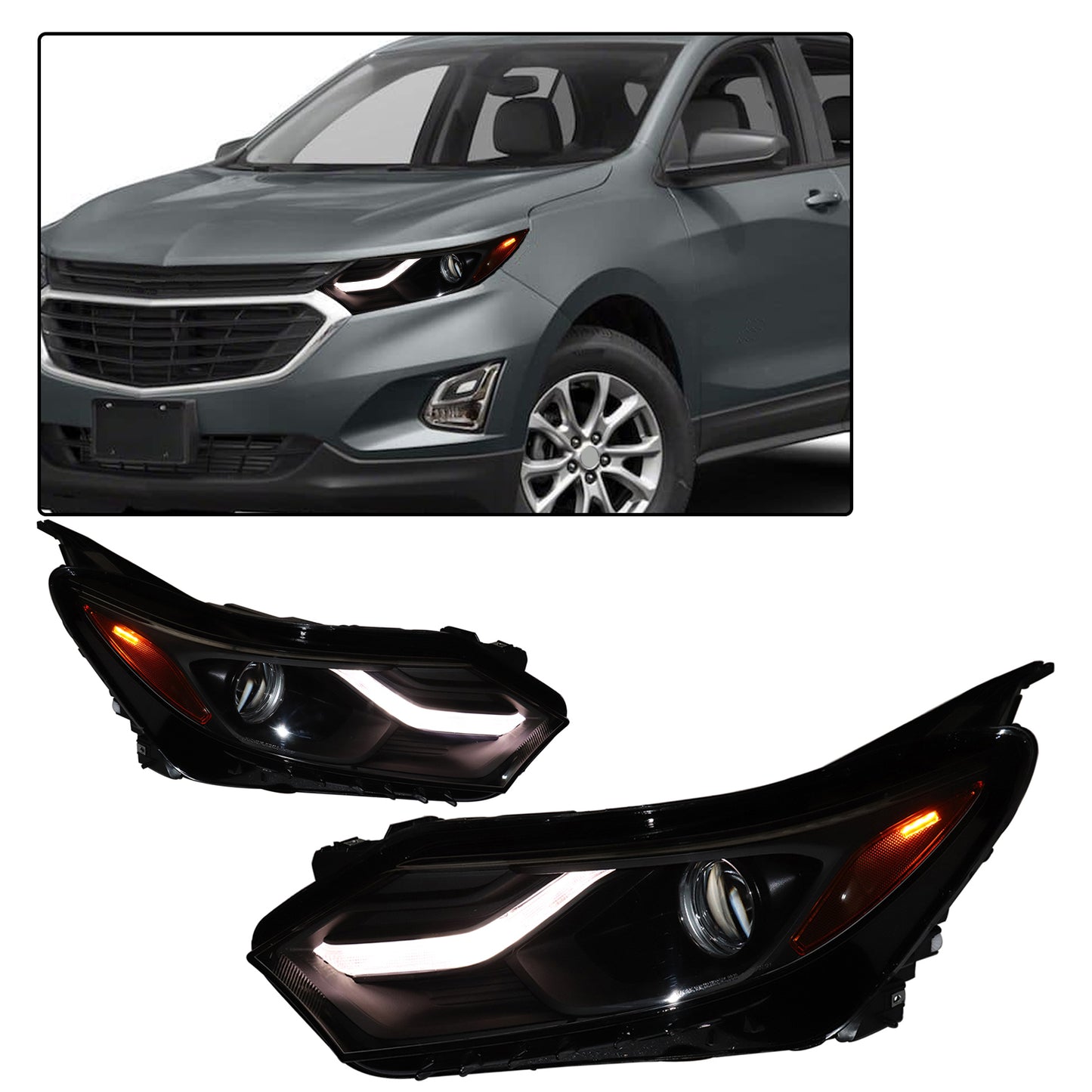HWLMPS - For 2018-2021 Equinox Halogen Headlights Assembly W/LED DRL(DOT&SAE)