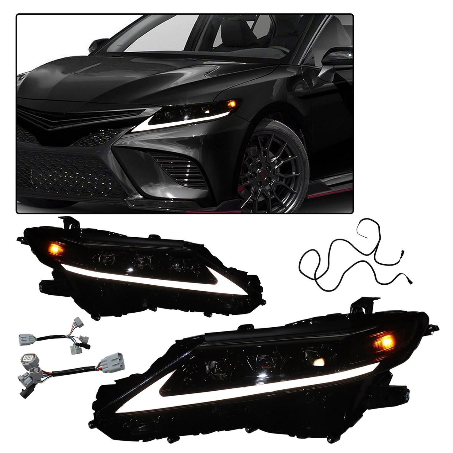HWLMPS - For 2018-2022 Camry Full Led Trible Beam Headlights(Lexus Style)