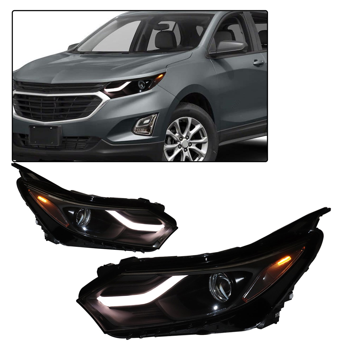 HWLMPS - For 2018-2021 Equinox Halogen Headlights Assembly W/LED DRL(DOT&SAE)