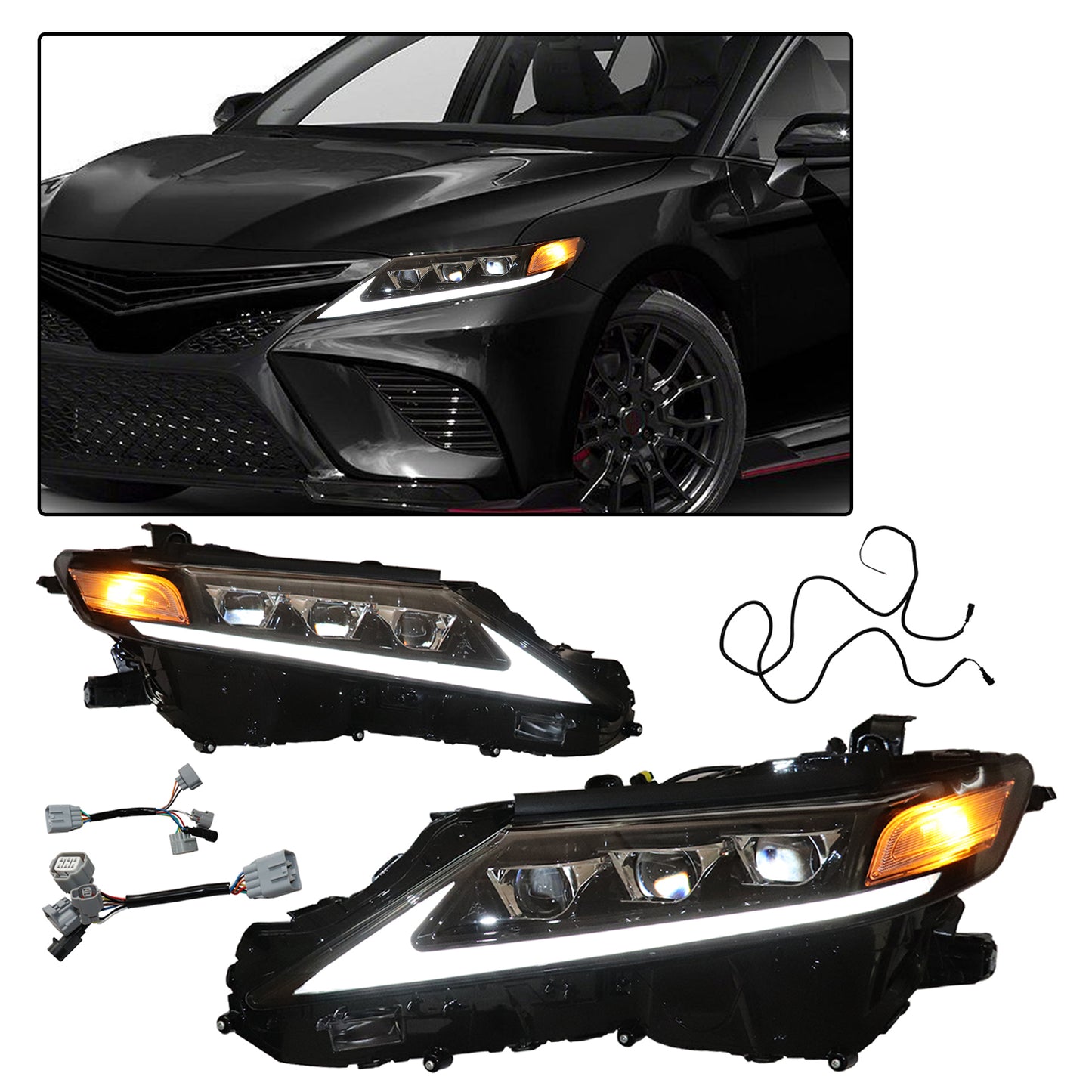 HWLMPS - For 2018-2022 Camry Full Led Trible Beam Headlights(Lexus Style)