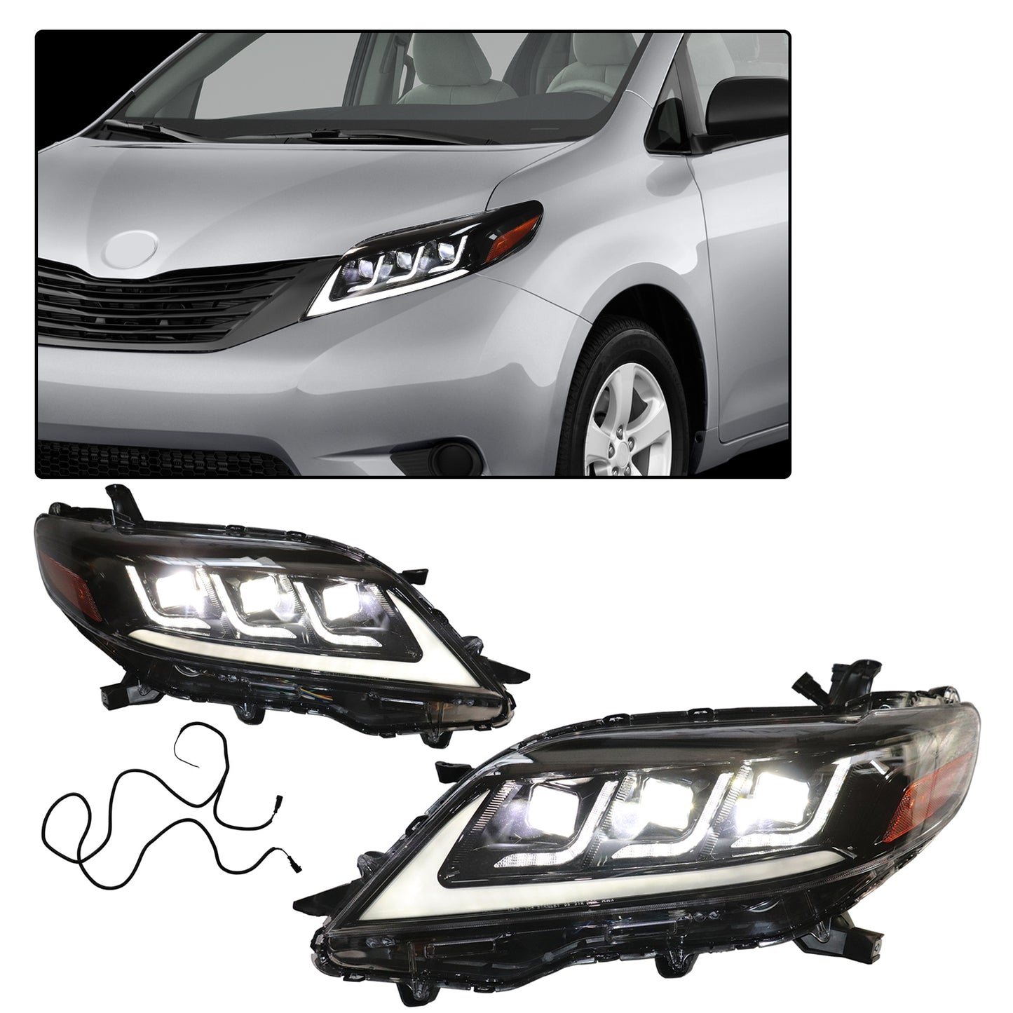 HWLMPS - For 2011-2020 Sienna Led Trible Beam Headlights Assembly(Lexus Style)