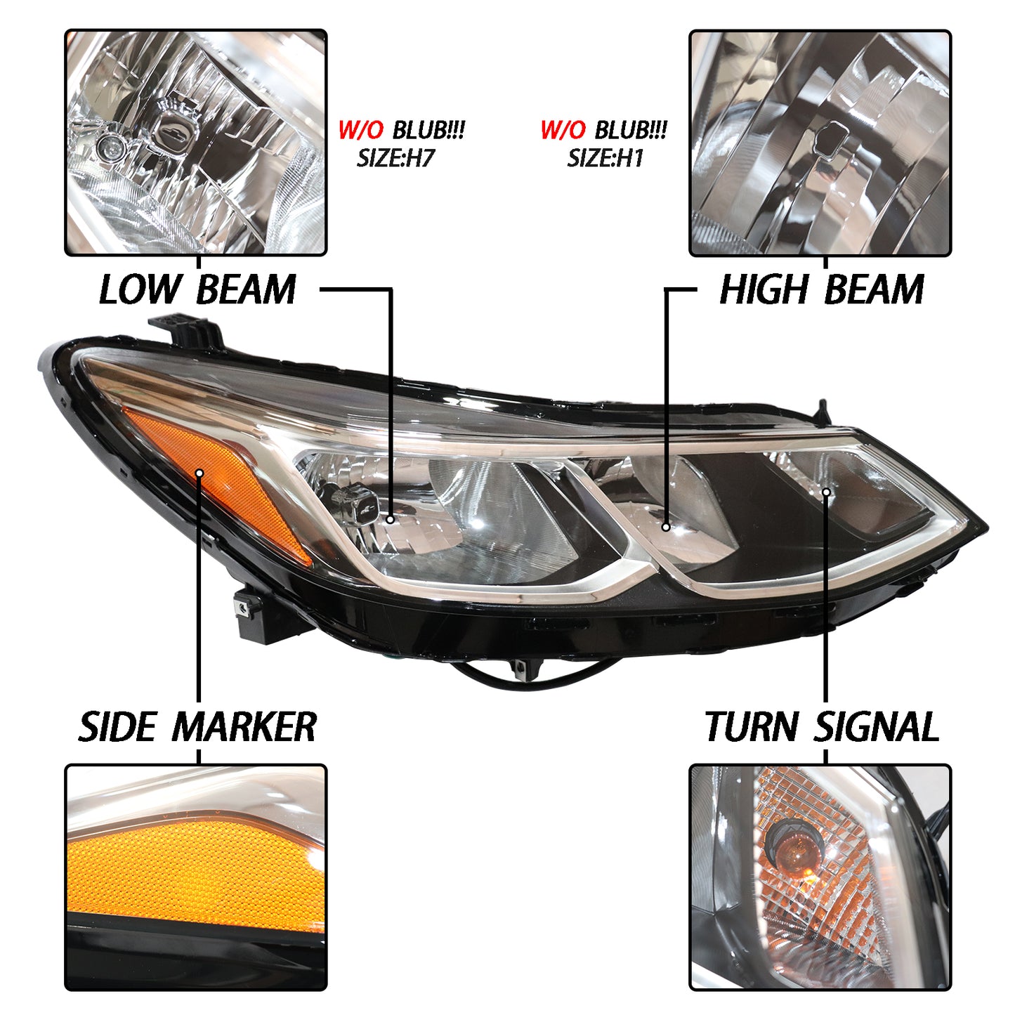 HWLMPS - For 2016-2019 Cruze Halogen Headlight W/O DRL