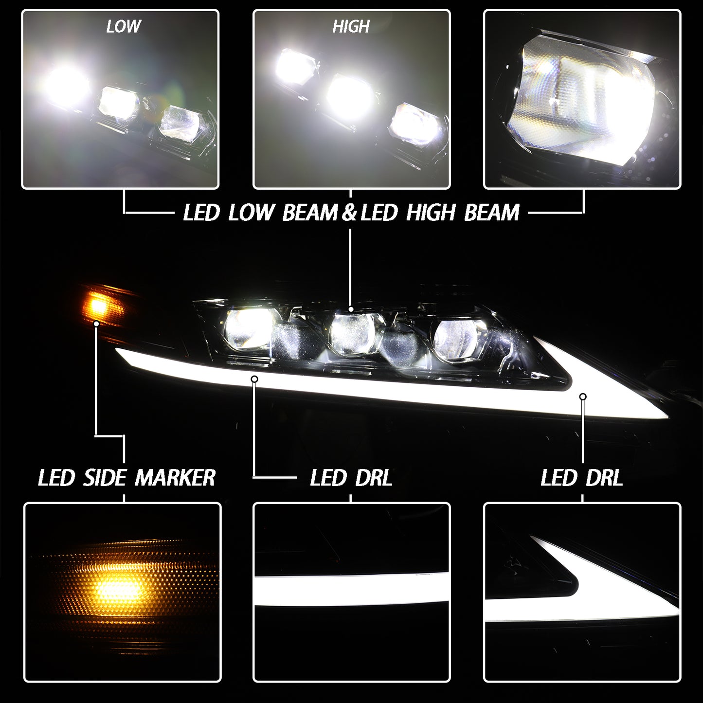 HWLMPS - For 2018-2022 Camry Full Led Trible Beam Headlights(Lexus Style)