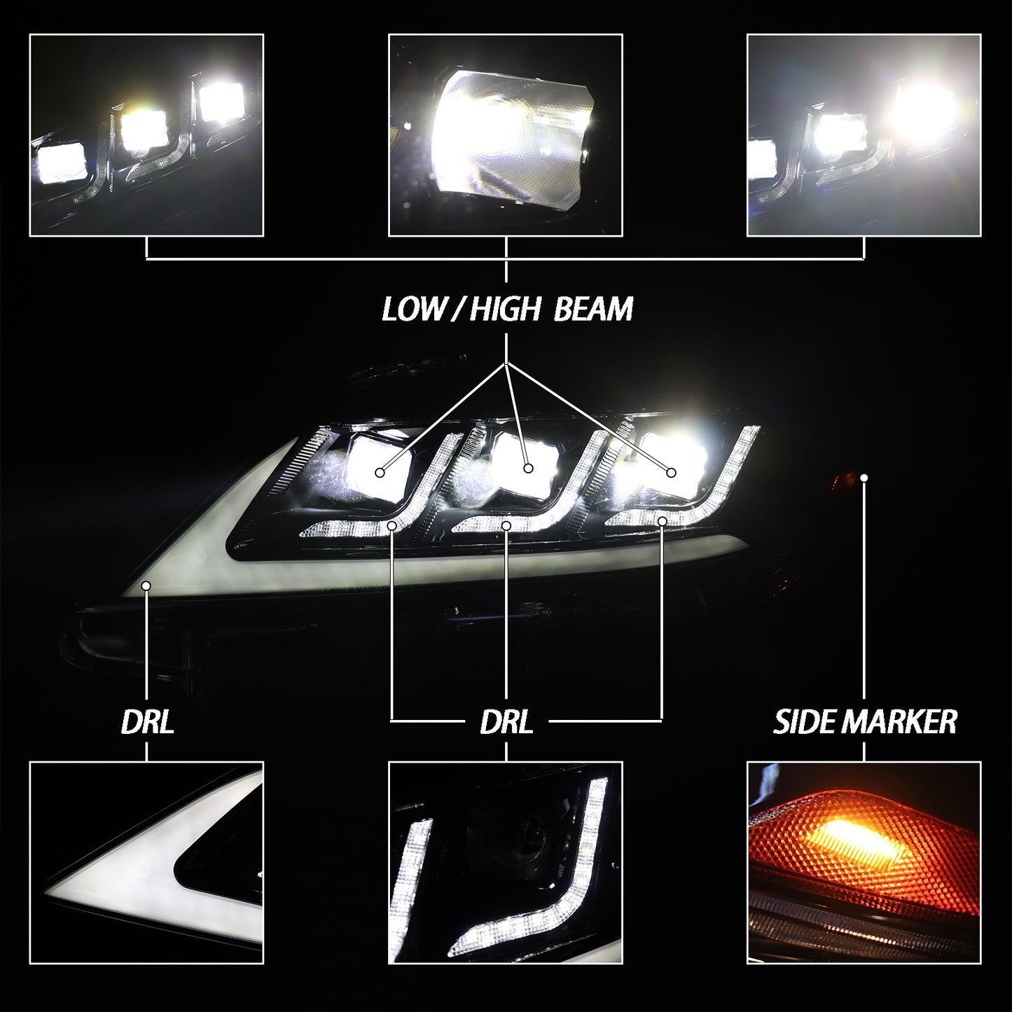 HWLMPS - For 2011-2020 Sienna Led Trible Beam Headlights Assembly(Lexus Style)