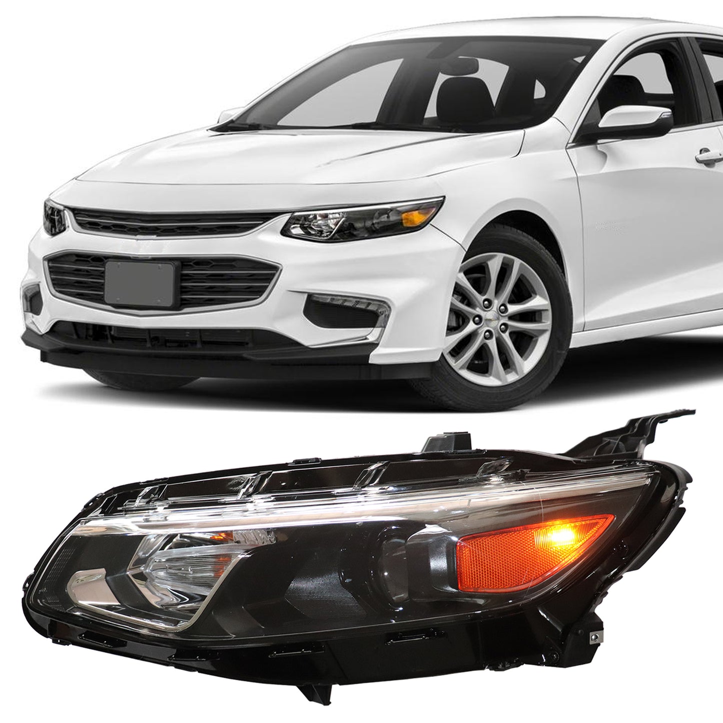 HWLMPS - For 2016-2018 Malibu Halogen Headlights Assembly（W/DOT&SAE）