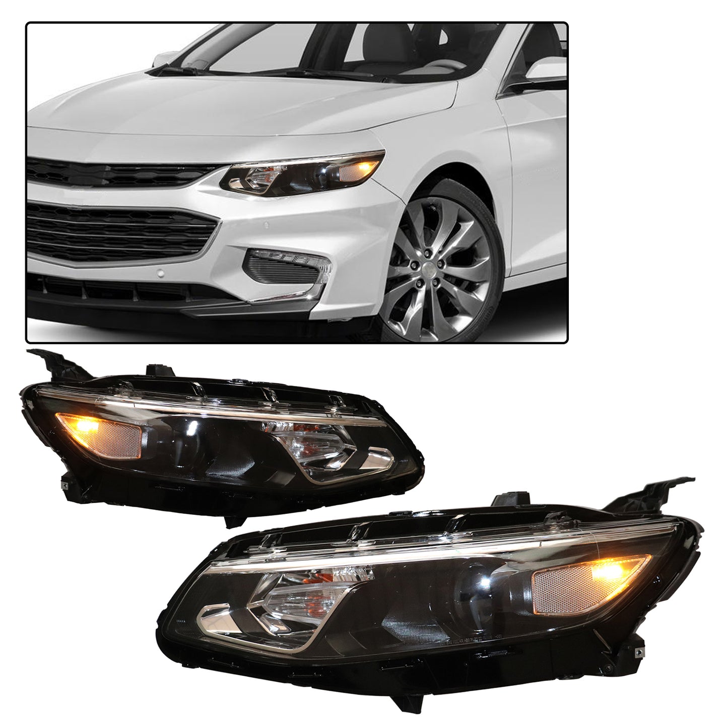 HWLMPS - For 2016-2018 Malibu Halogen Headlights Assembly（W/DOT&SAE）