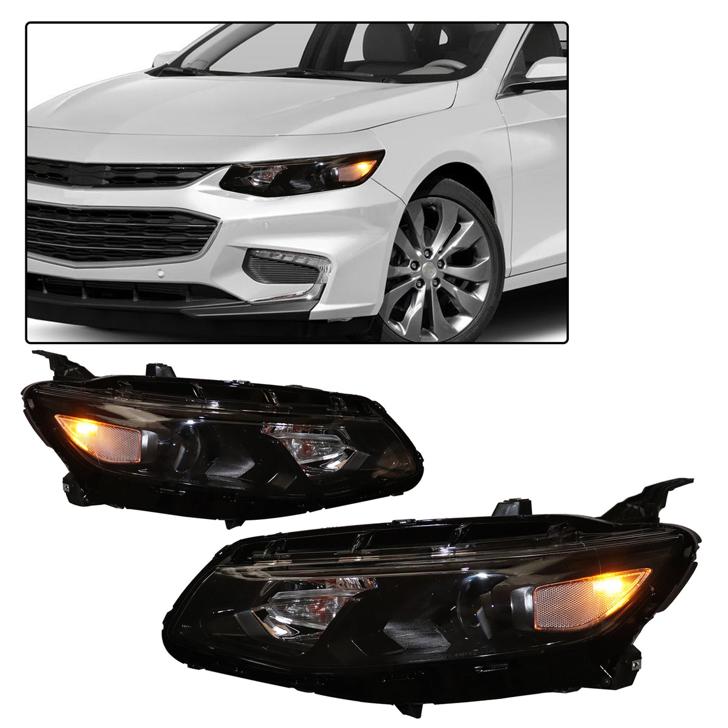 HWLMPS - For 2016-2018 Malibu Halogen Headlights Assembly（W/DOT&SAE）