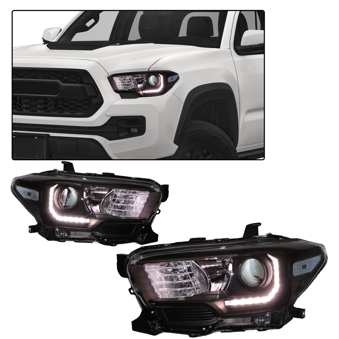 HWLMPS - For 2016-2019 Tacoma Halogen Headlights W/Led Drl