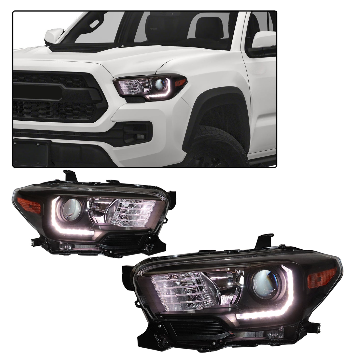 HWLMPS - For 2016-2019 Tacoma Halogen Headlights W/Led Drl