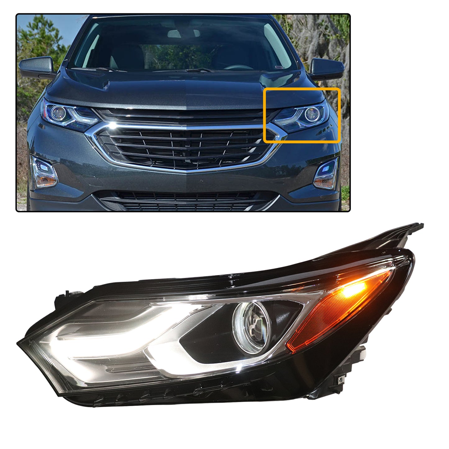 HWLMPS - For 2018-2021 Equinox Halogen Headlights Assembly W/LED DRL（DOT&SAE）