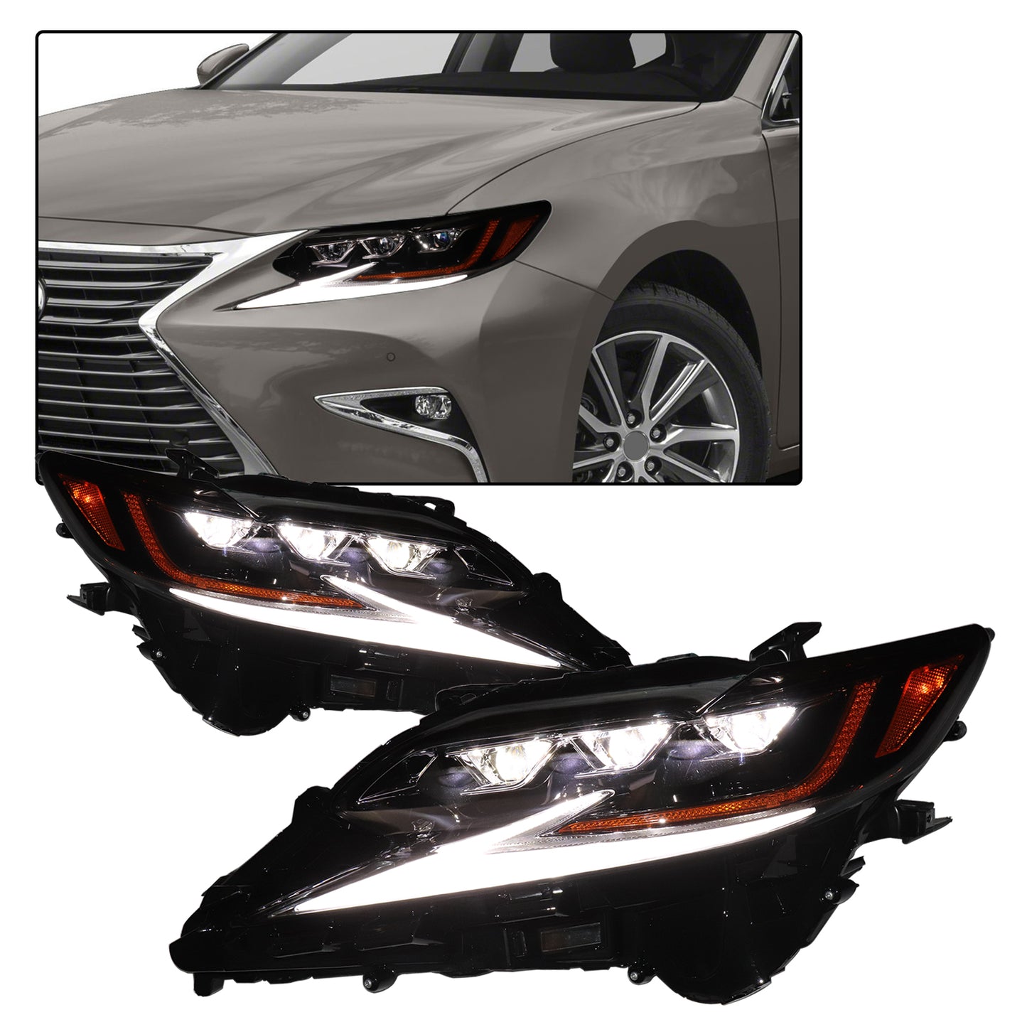 HWLMPS - For 2016 -2018 Lexus ES Led Trible Beam Headlights W/Sequential Signal