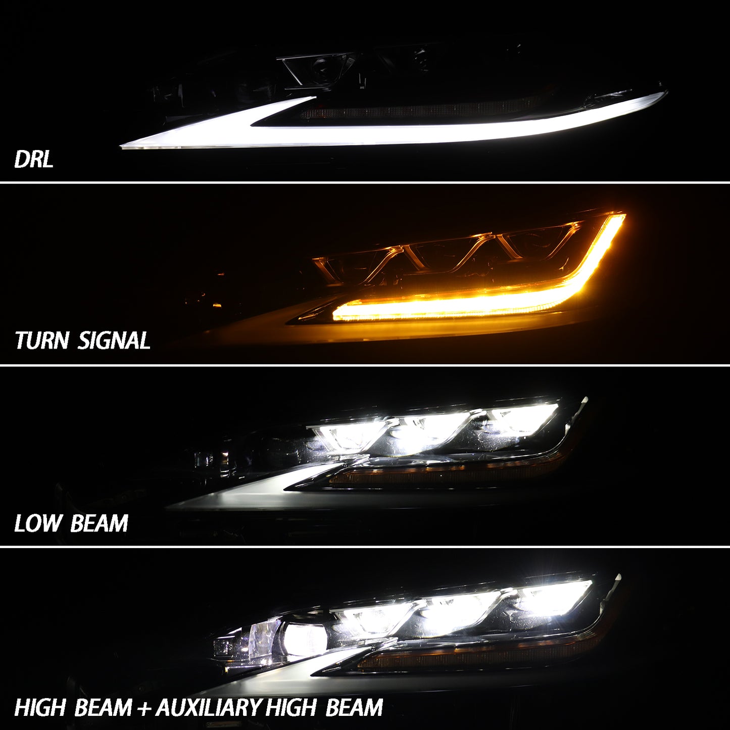 HWLMPS - For 2019 -2022 Lexus ES Led Trible Beam Headlights W/Sequential Signal