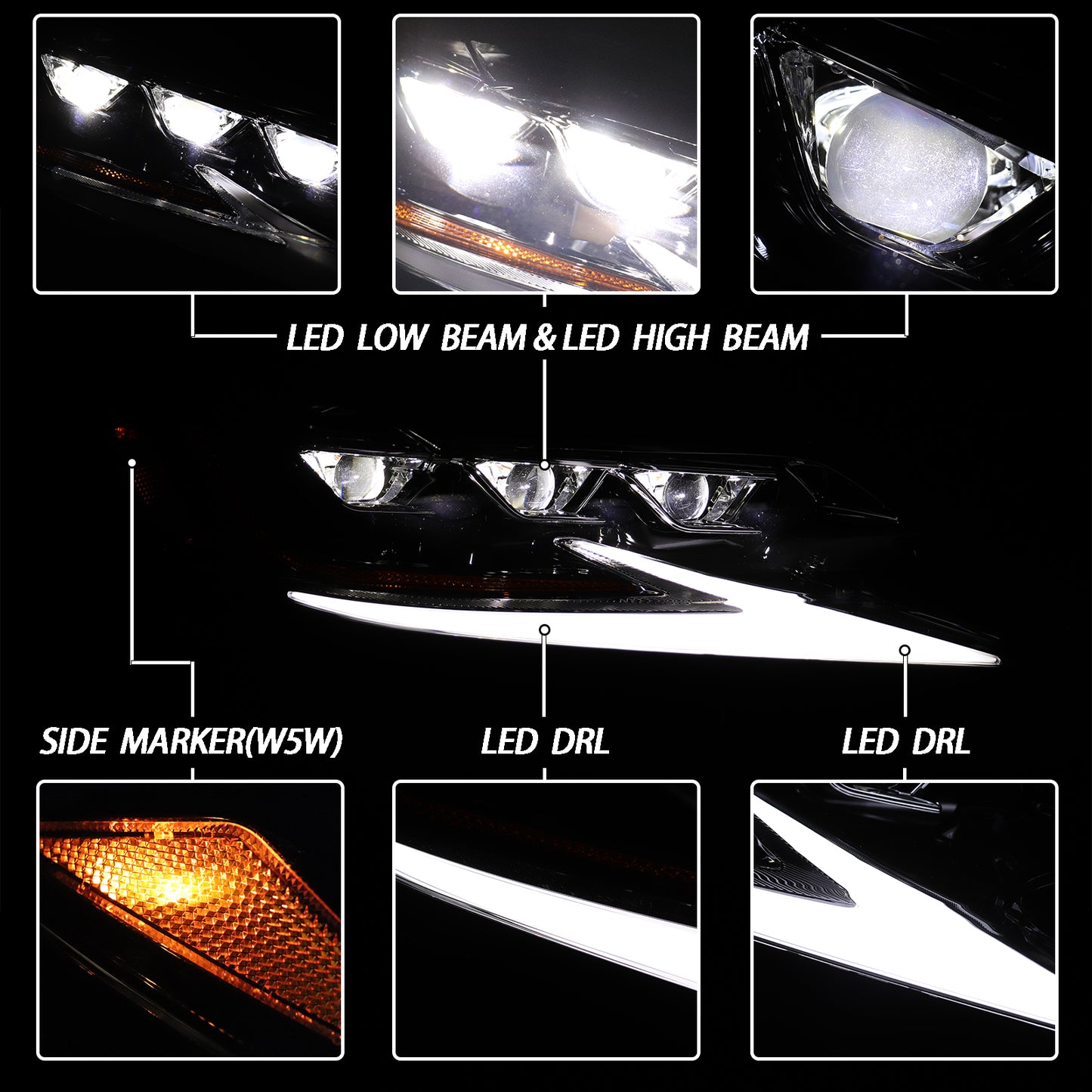 HWLMPS - For 2016 -2018 Lexus ES Led Trible Beam Headlights W/Sequential Signal