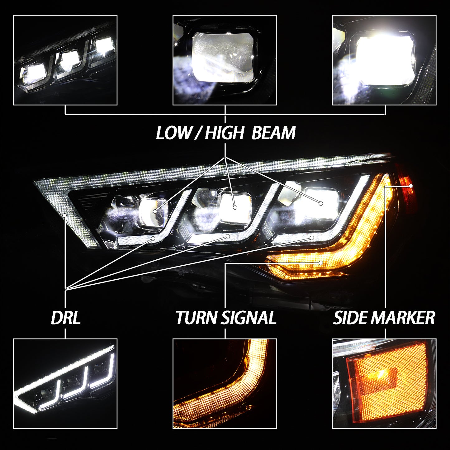 HWLMPS - For 2014-2022 4Runner Led Trible Beam Headlights Assembly